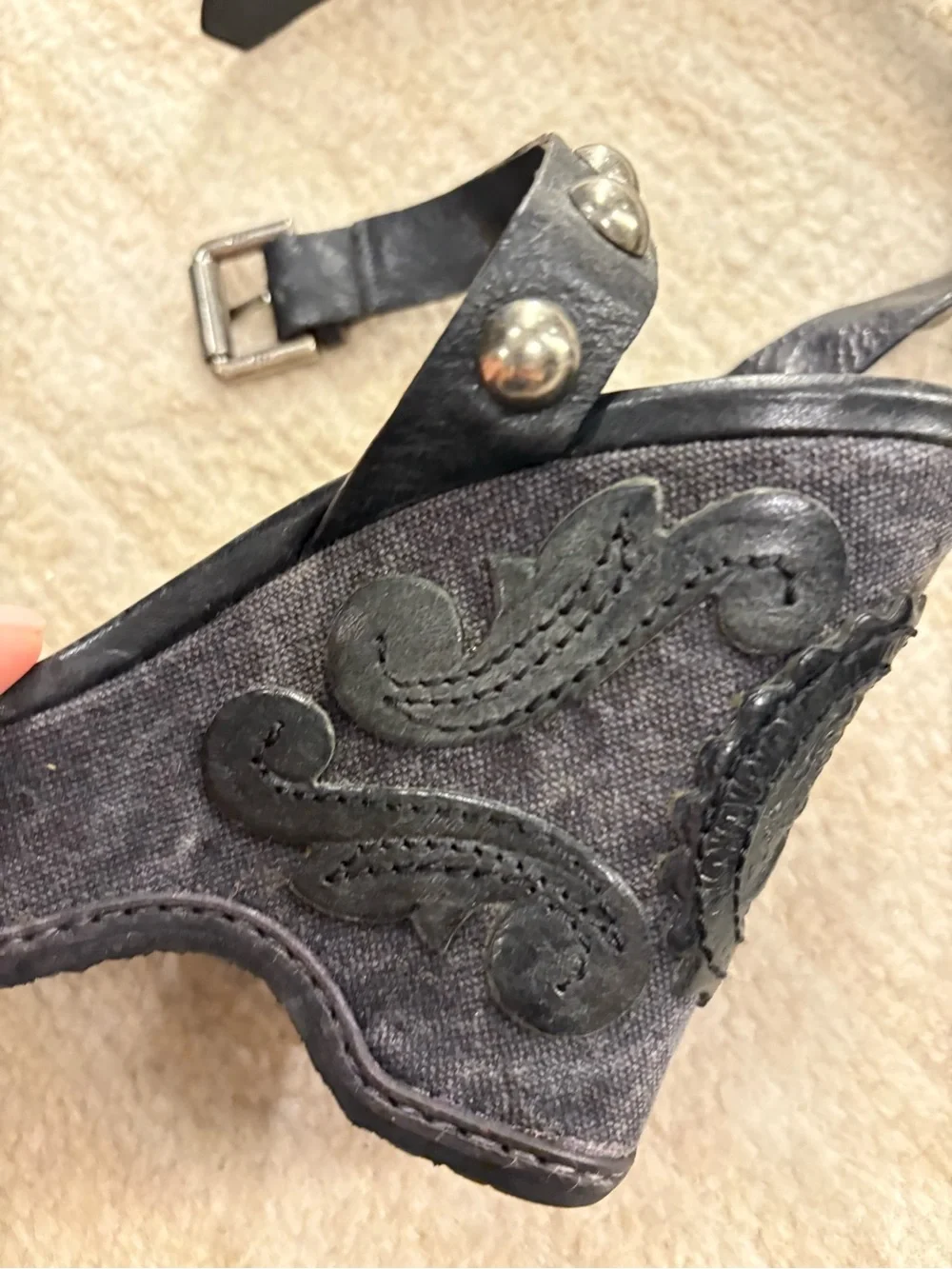anna sui rare Black Studded Ankle-Strap Wedge Sandals heels